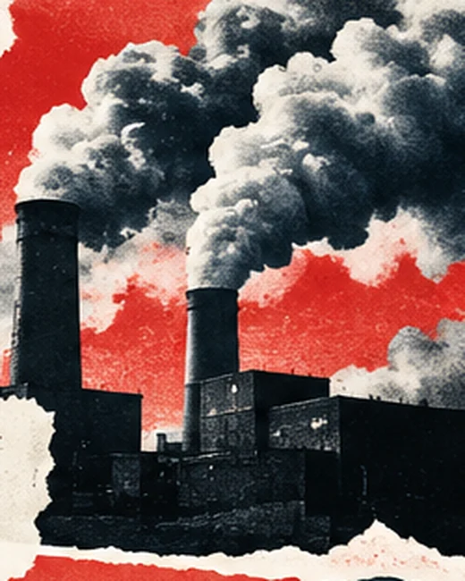 Editorial illustration of industrial exhaust stacks and haze